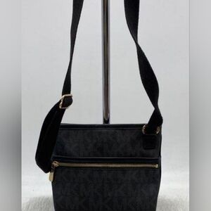 Michael Kors Jet Sets Black Leather/Canvas Crossbody Purse